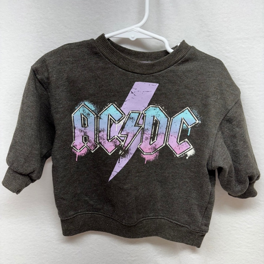Kids AC DC Lightning Bolt Graphic Sweatshirt Toddler 12 Months Gray